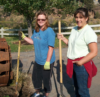 volunteers with shovels