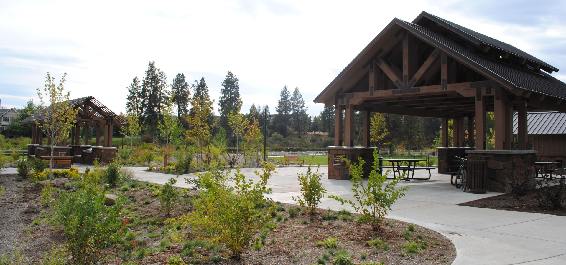 Miller's Landing picnic shelter with a smaller shelter in the background