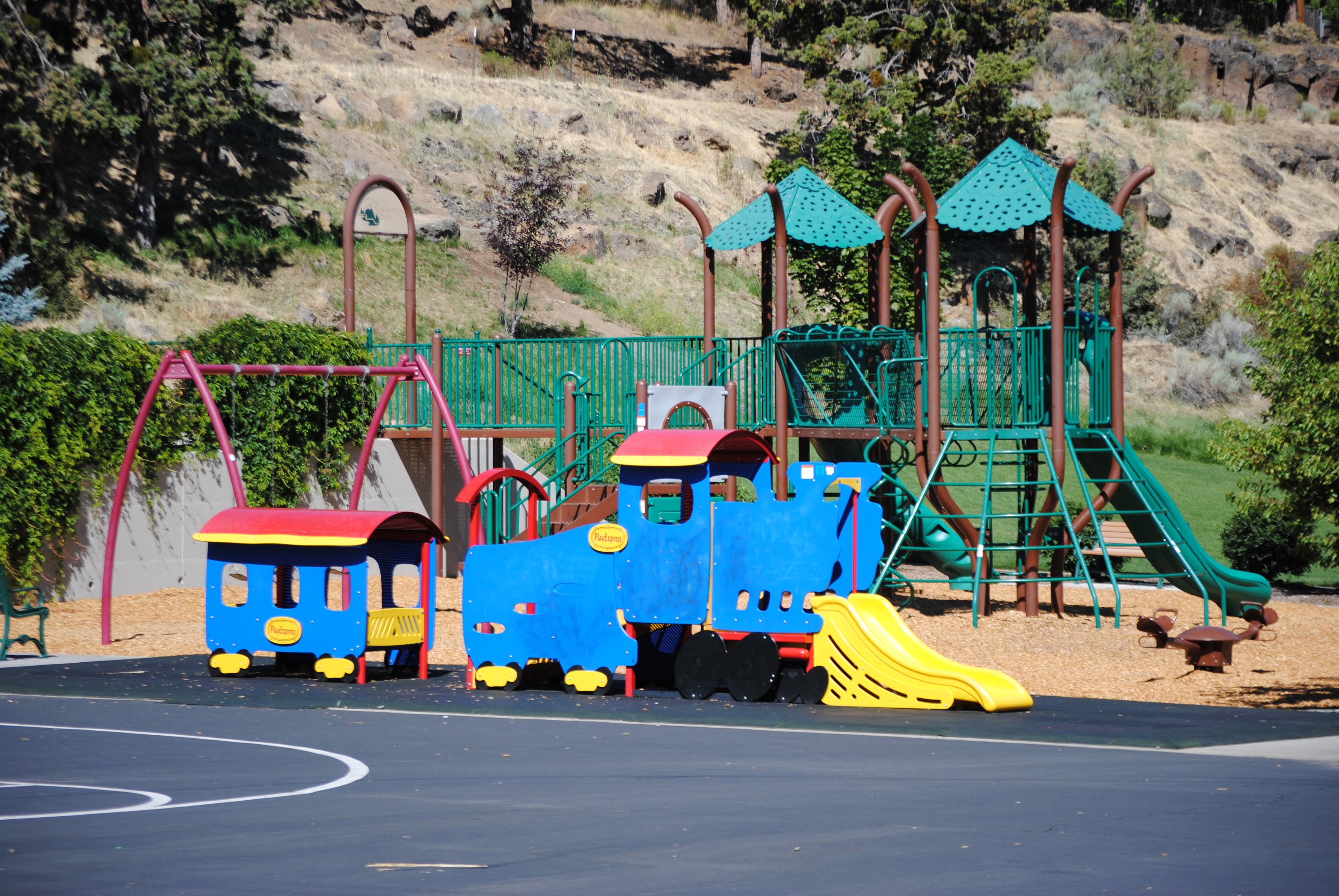 the playground and tot train at al moody park