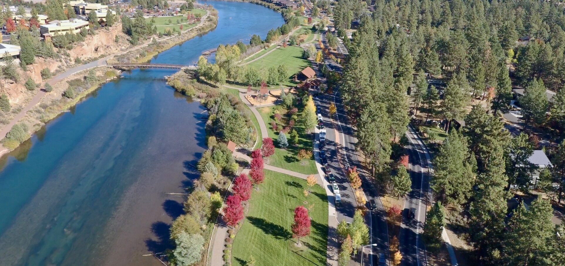 an aerial view of farewell bend park