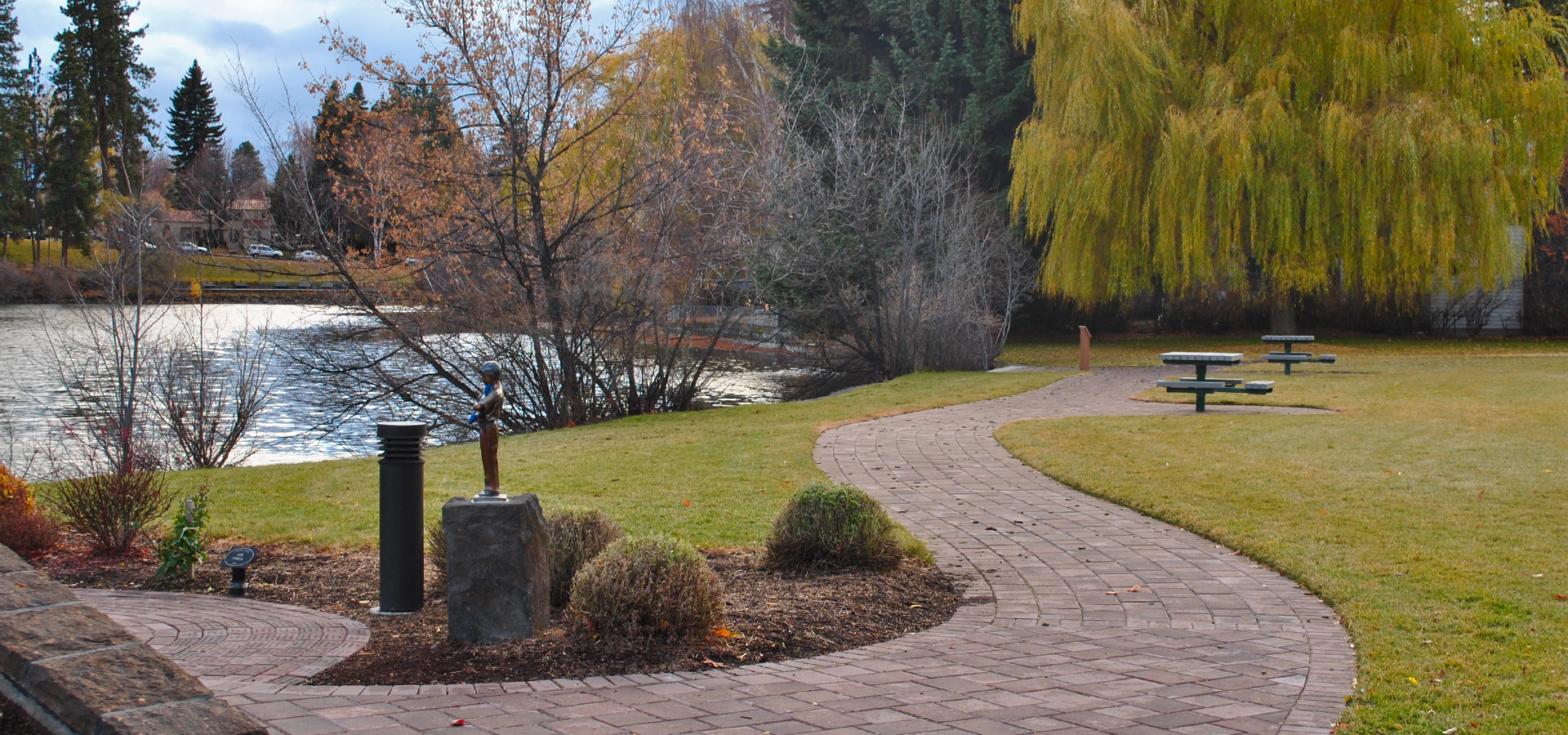 The path and picnic tables at Brooks Park.