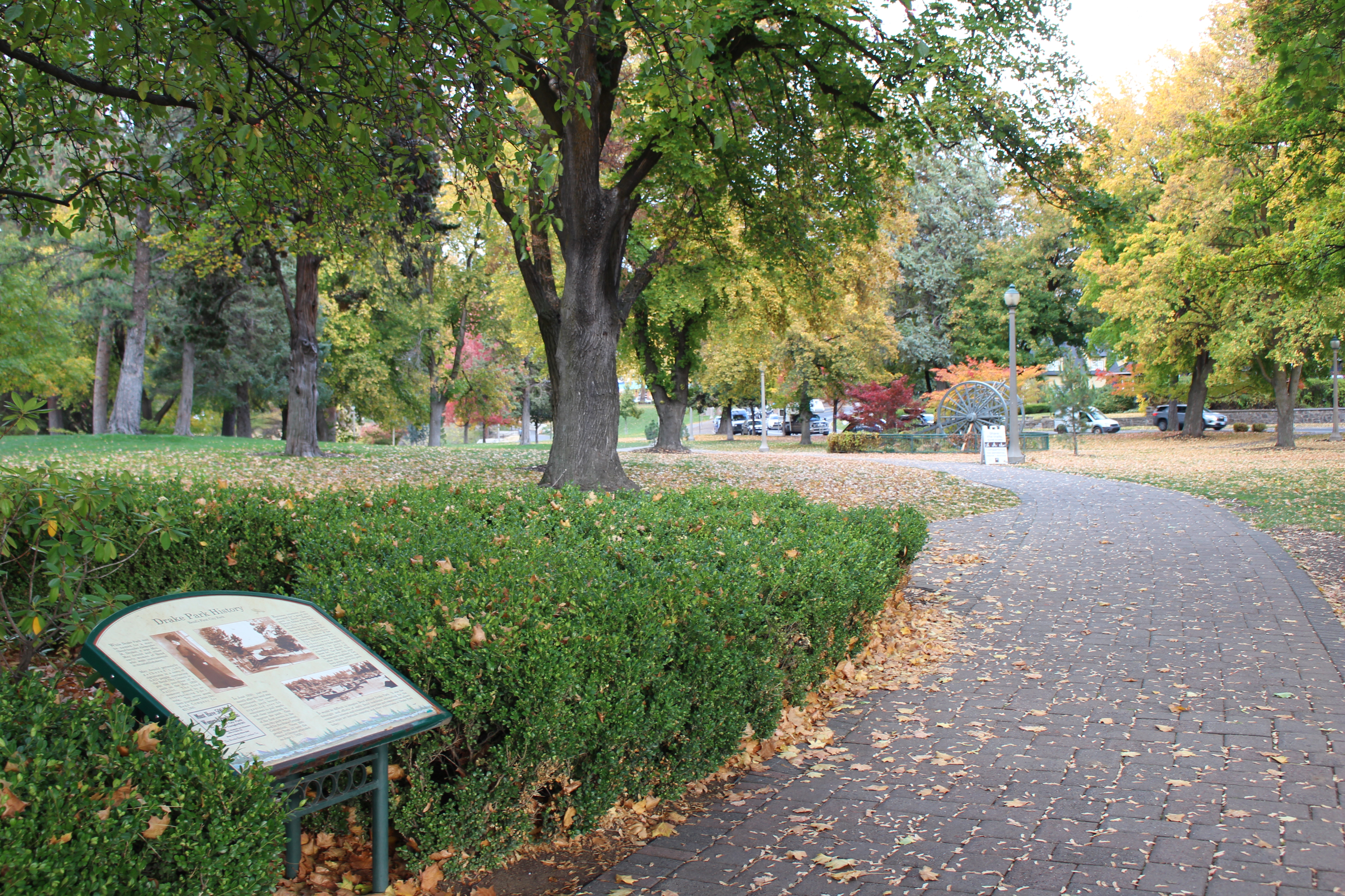 a historical interpretive sign at drake park