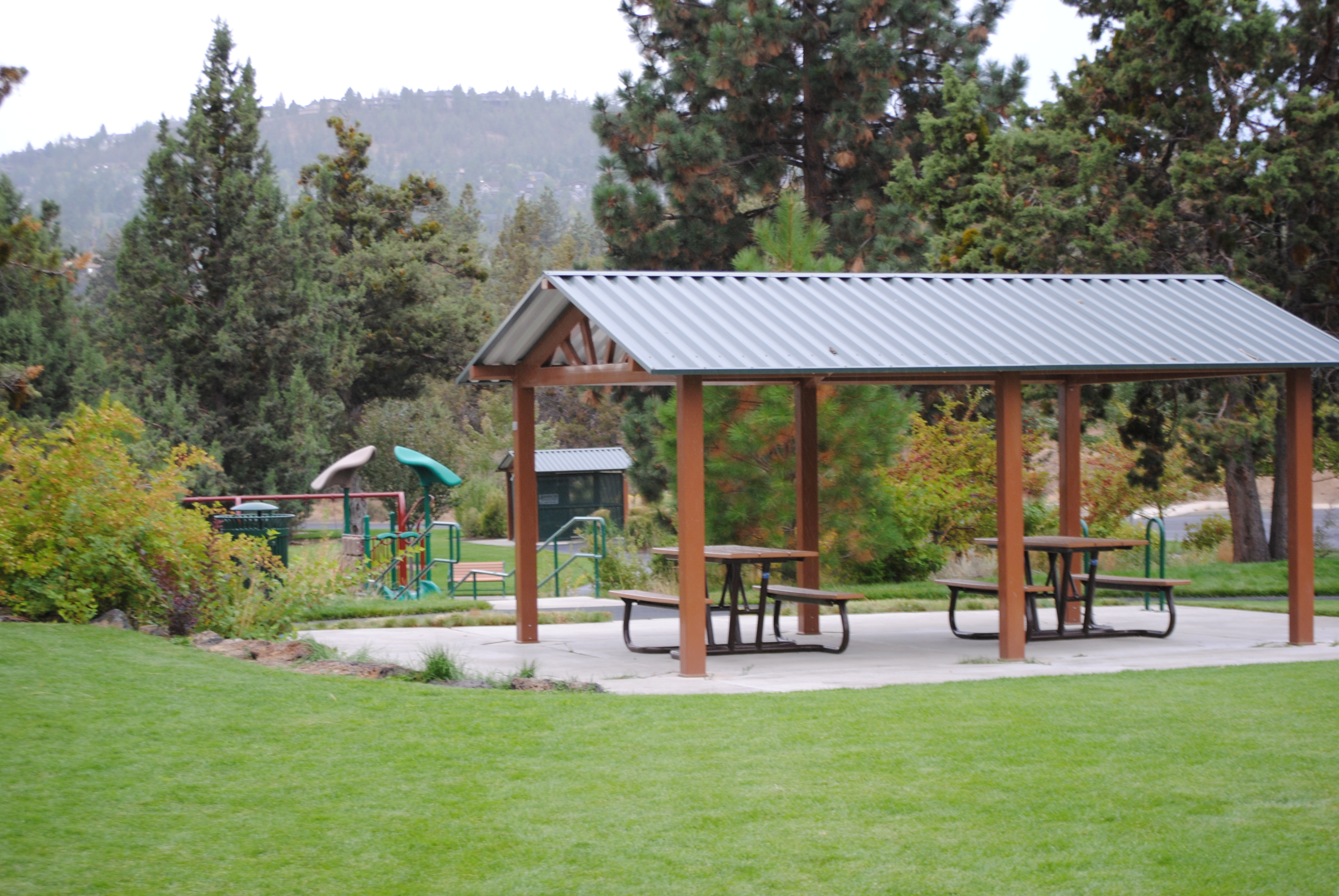 a picnic shelter at harvest park