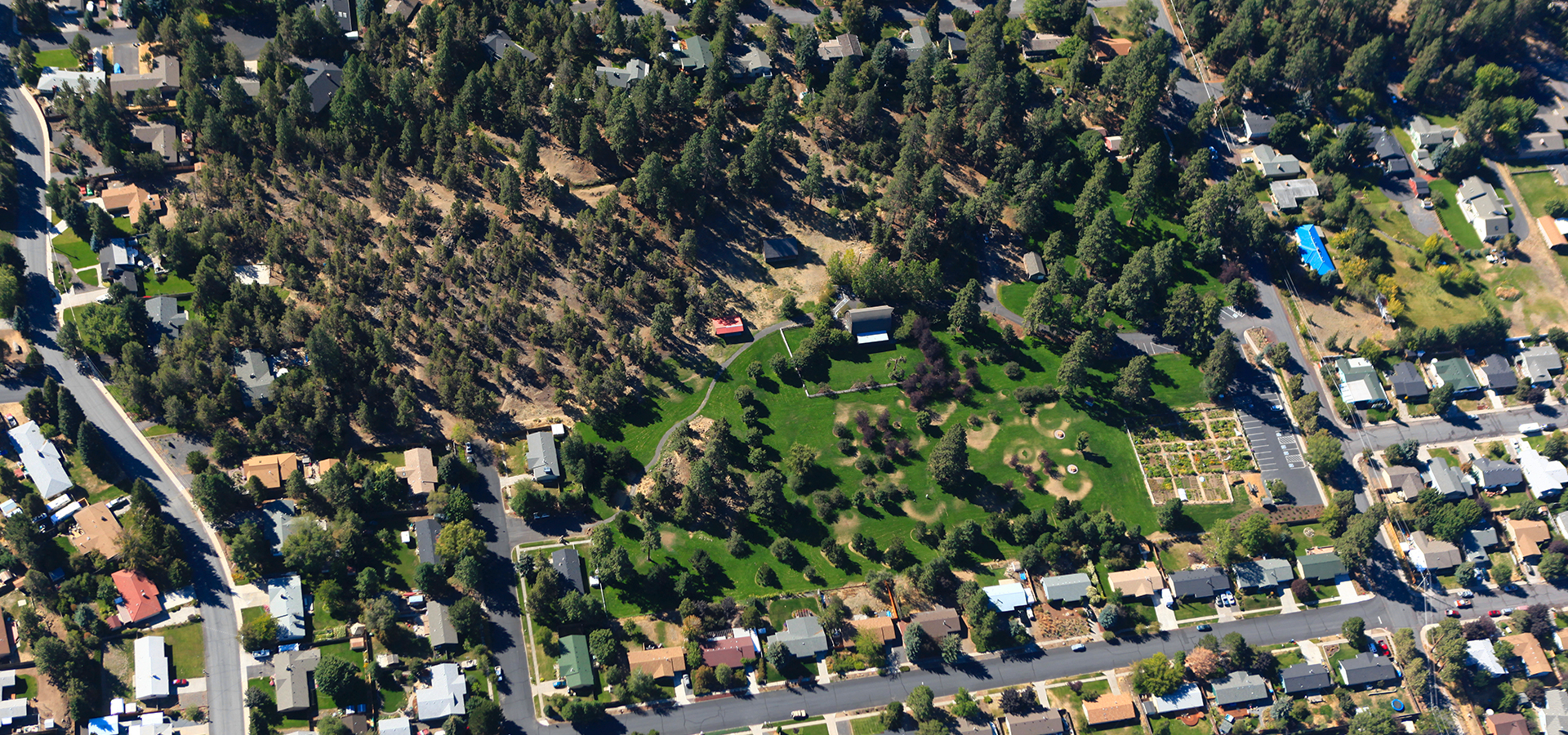 An aerial view of Hollinshead Park.