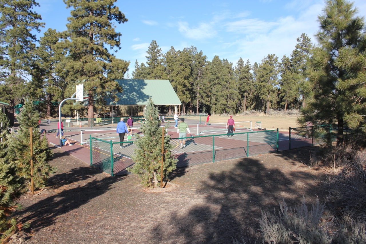 A view of the basketball and pickleball court