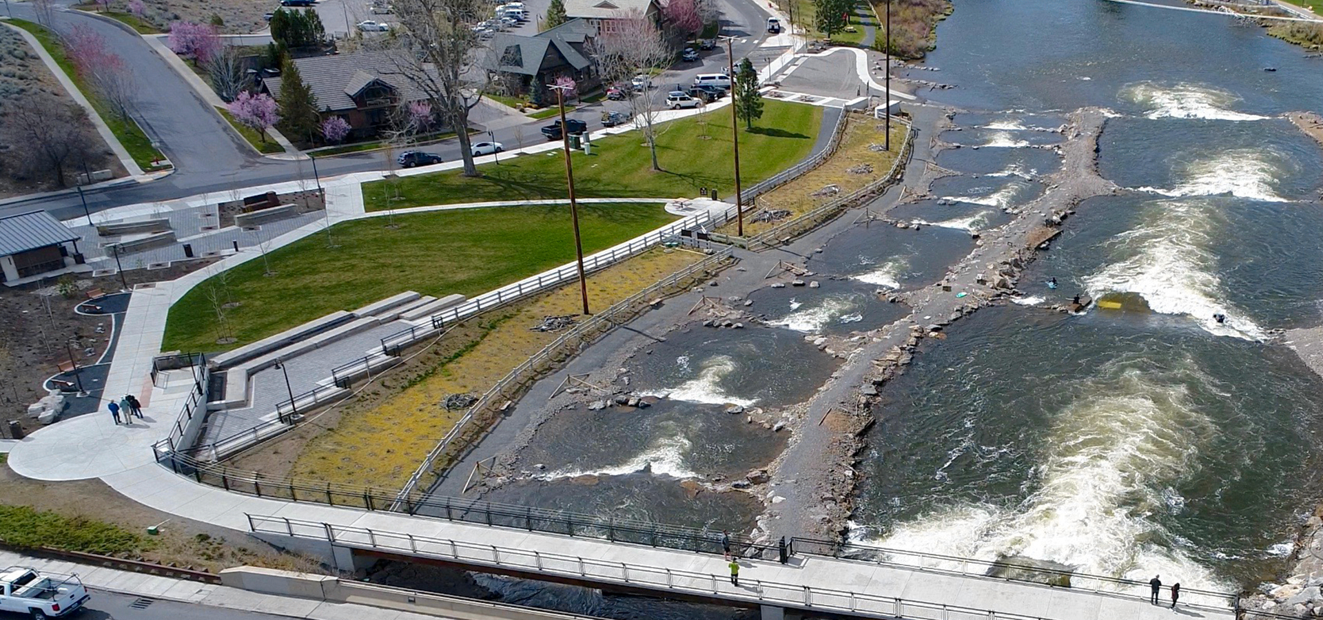 McKay Park and the Bend Whitewater Park from above.