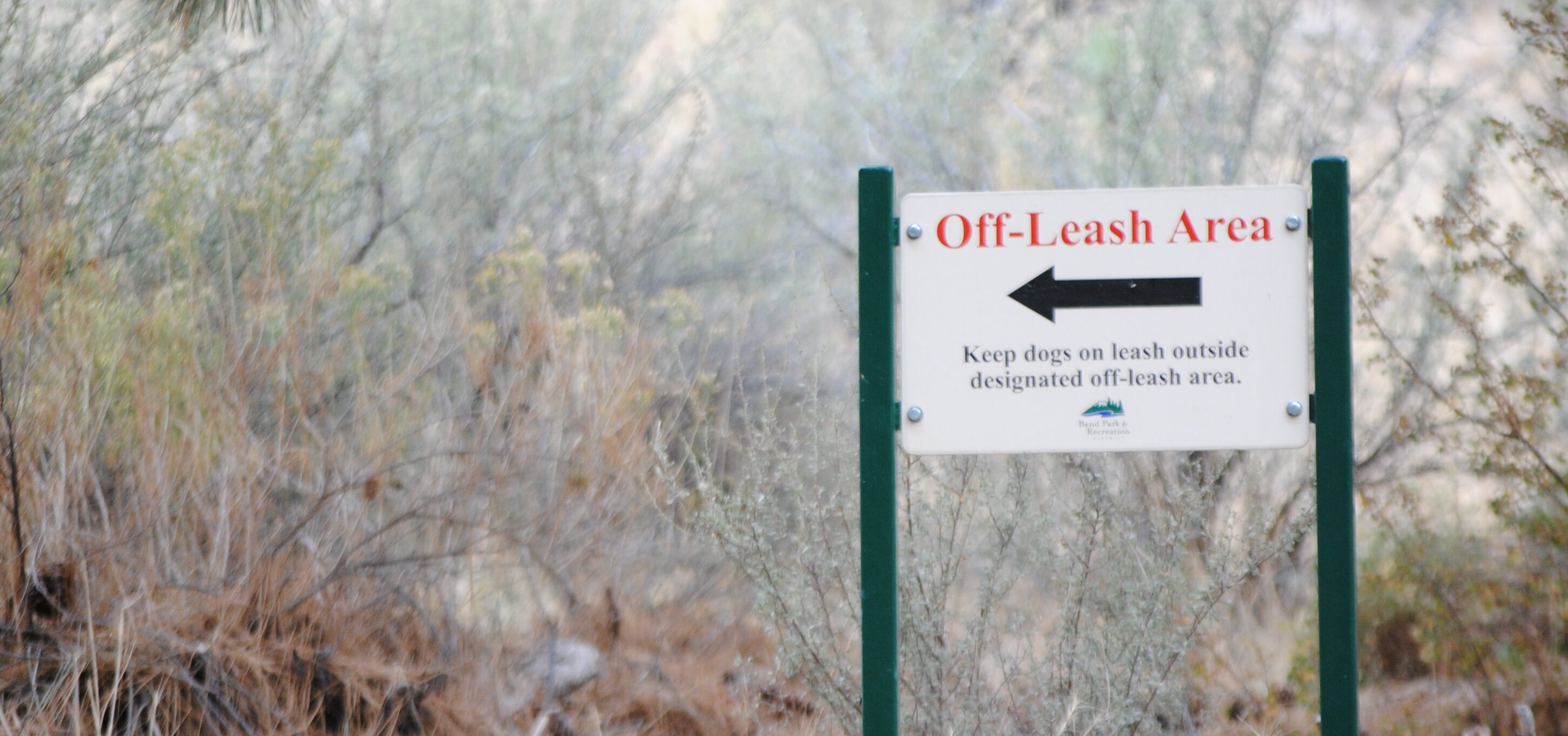 an off leash dog area sign at Overturf Butte park