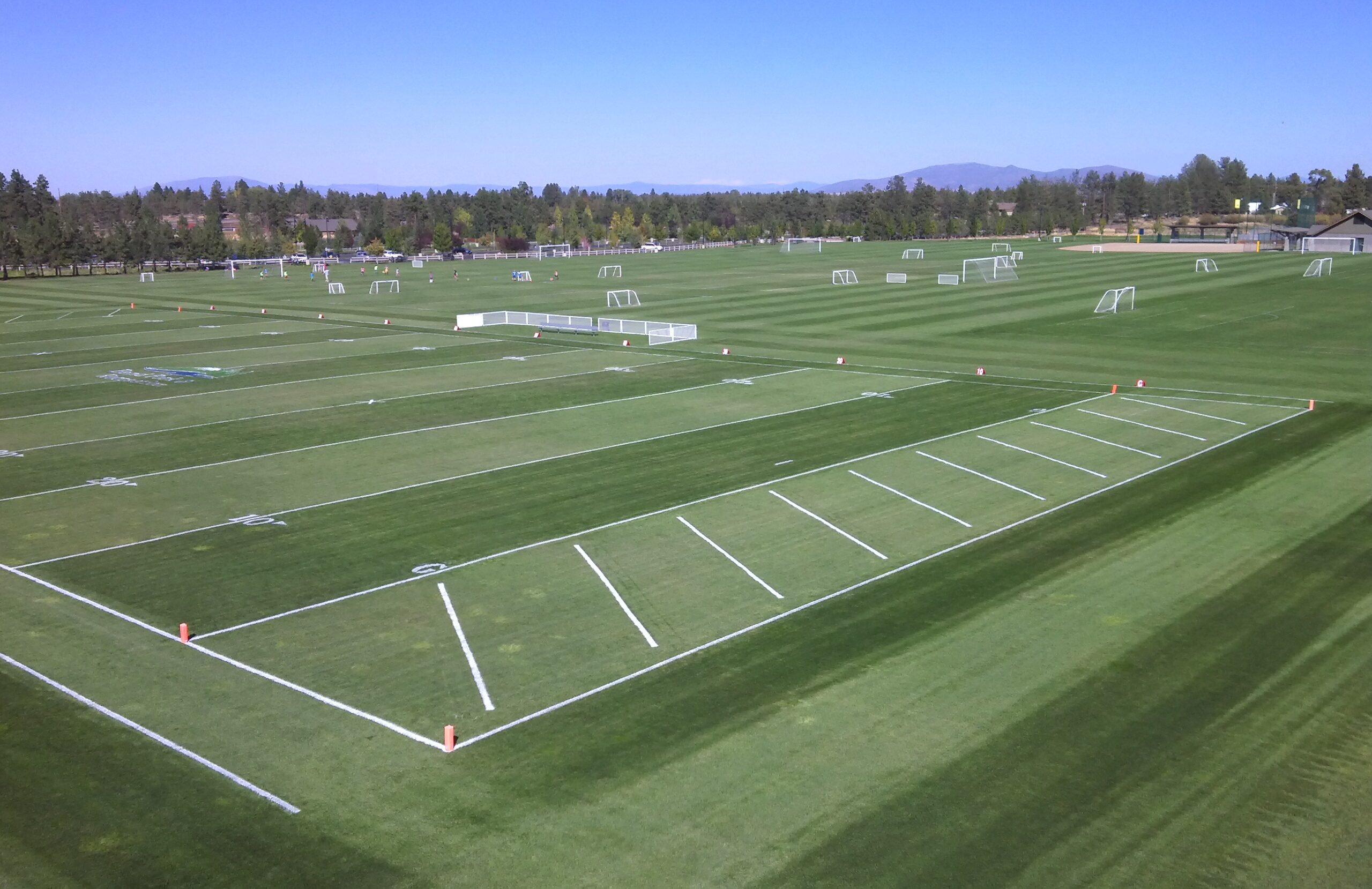 an aerial views of the sports fields at pine nursery