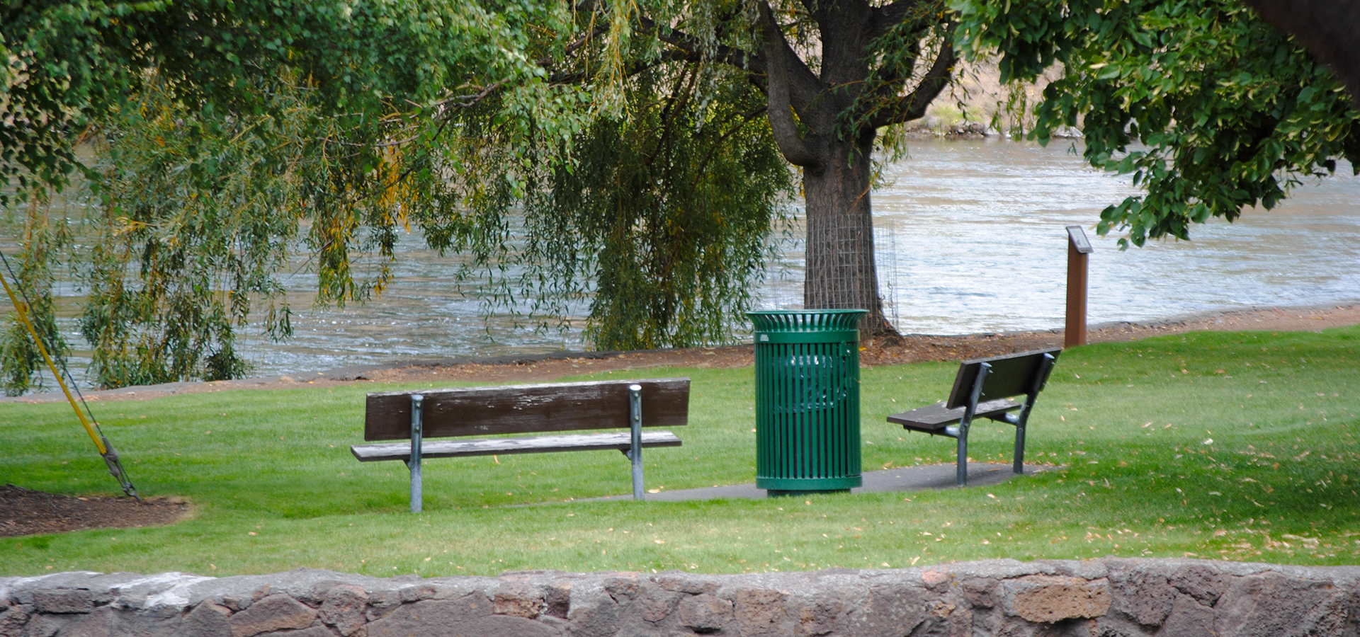 Park benches at Pacific Park in Bend.