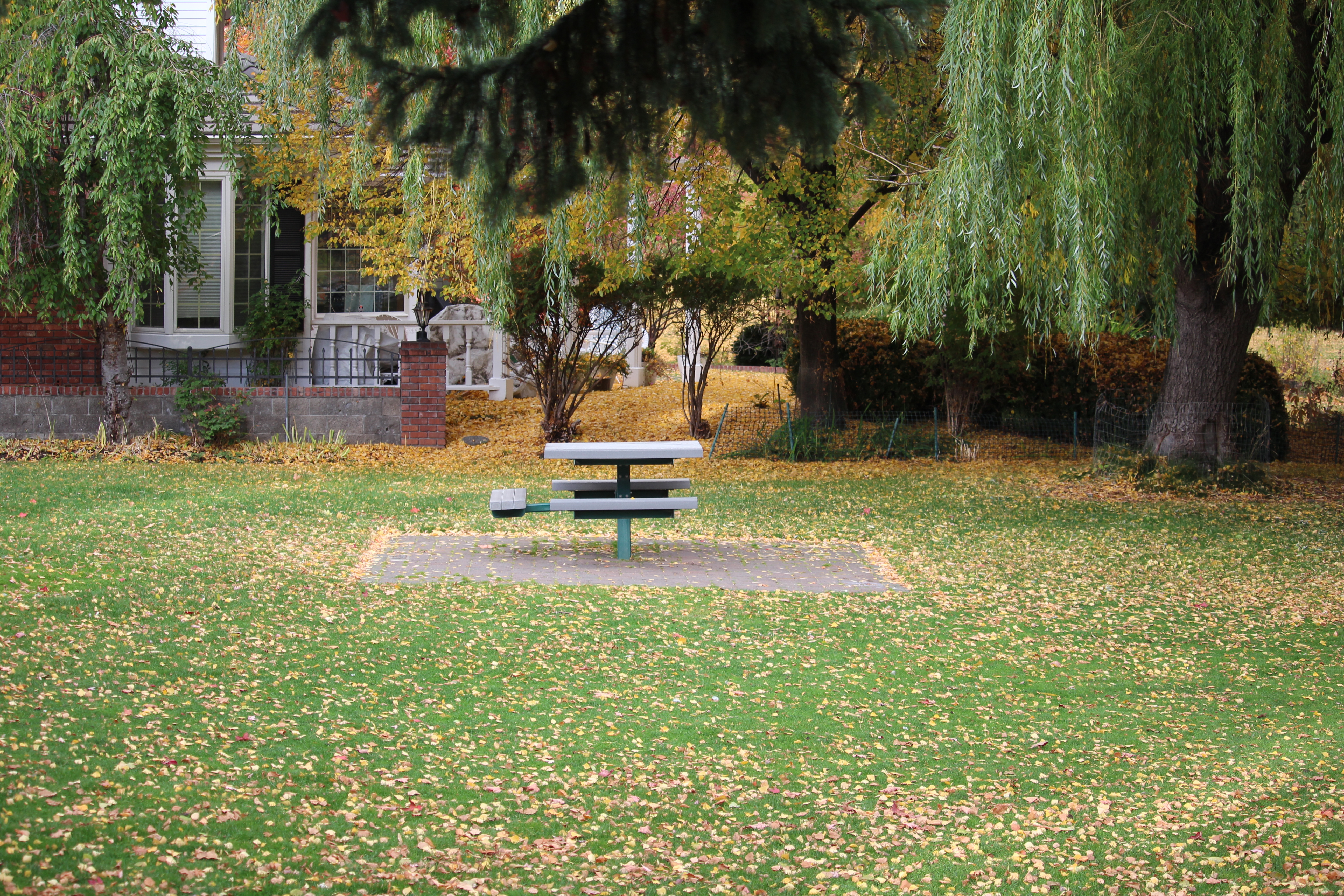 a picnic table in the grass at pageant park