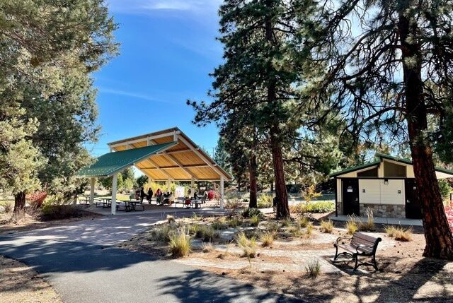 The shelter and restroom at Ponderosa