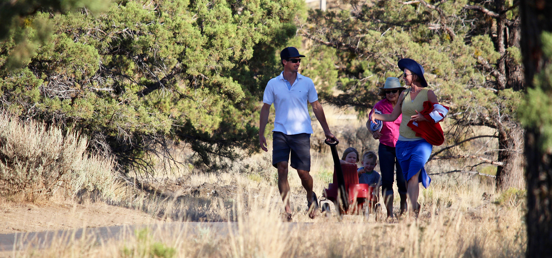 a family walking on the path at Rockridge Park