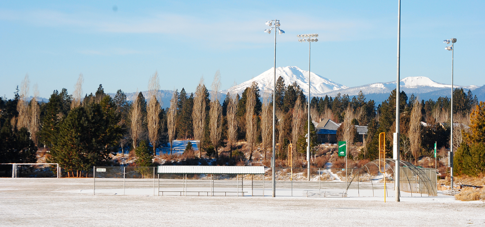 Mt. Bachelor in the distance and a snowy Skyline Park.