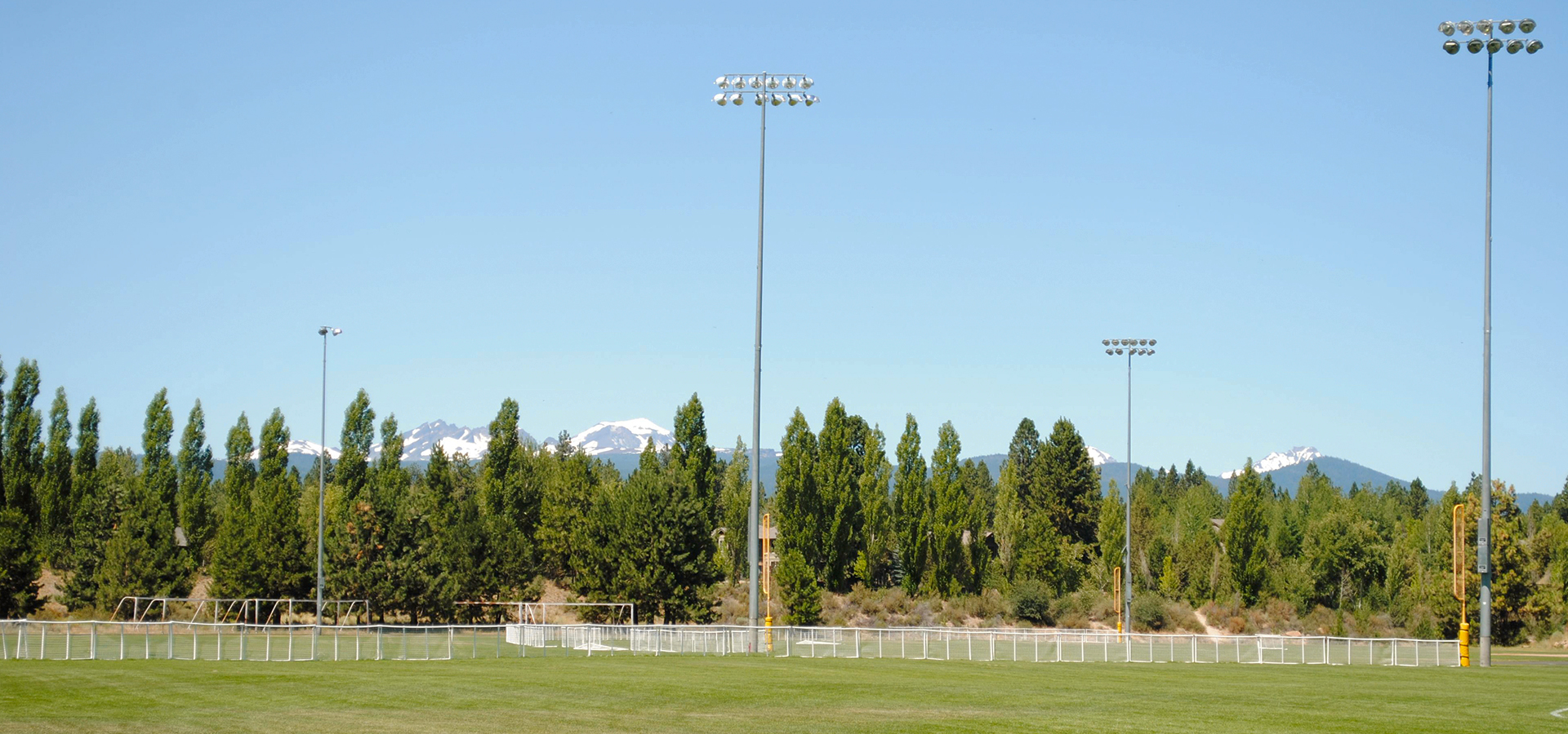 Mountain views and the athletic fields at Skyline Park.