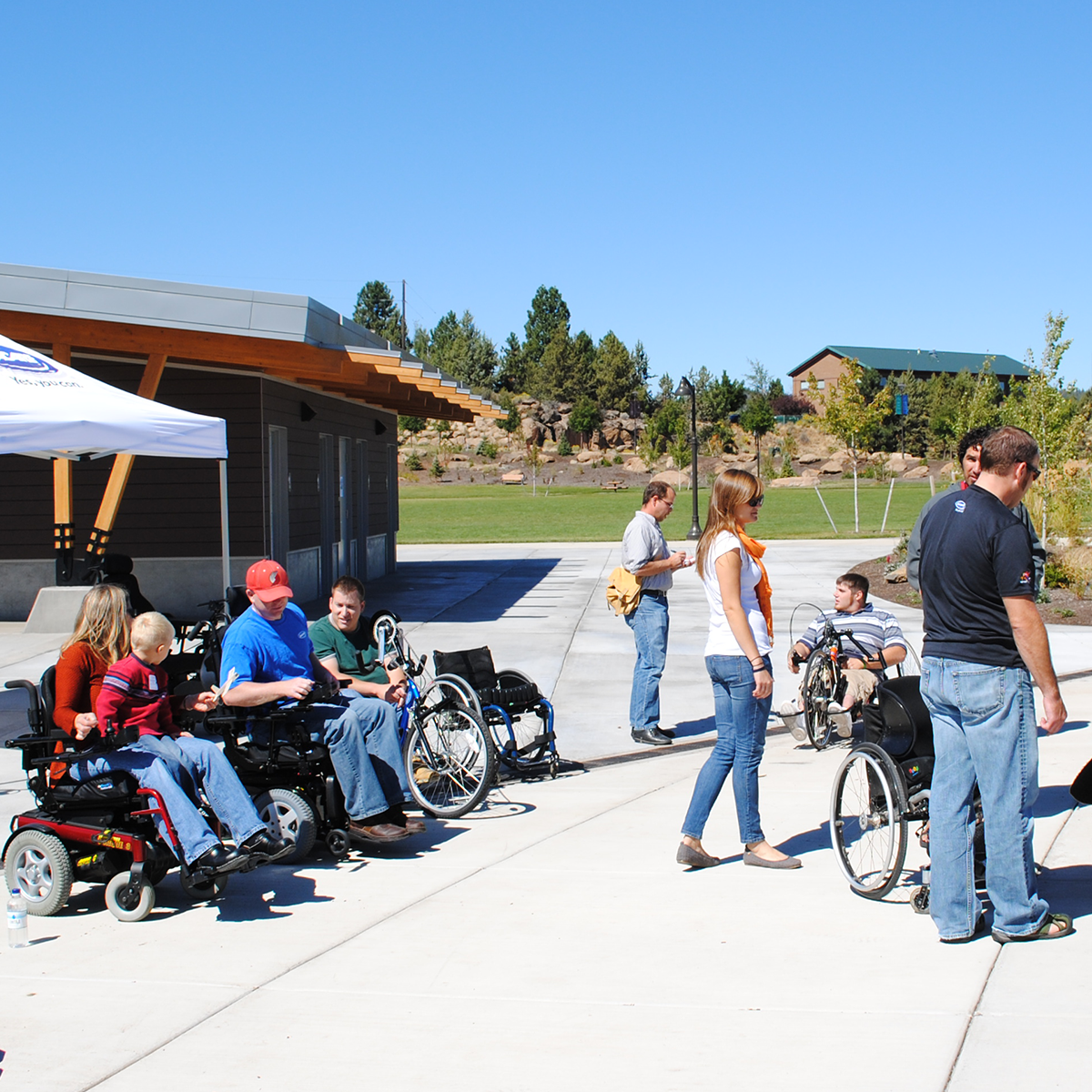 A group of people in wheelchairs ready for an adventure.