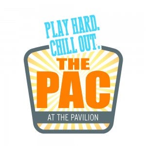 Logo image of THE PAC at The Pavilion and tag line, Play Hard. Chill Out.