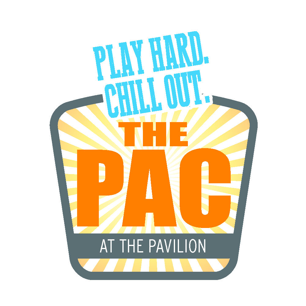 Logo image of THE PAC at The Pavilion and tag line, Play Hard. Chill Out.