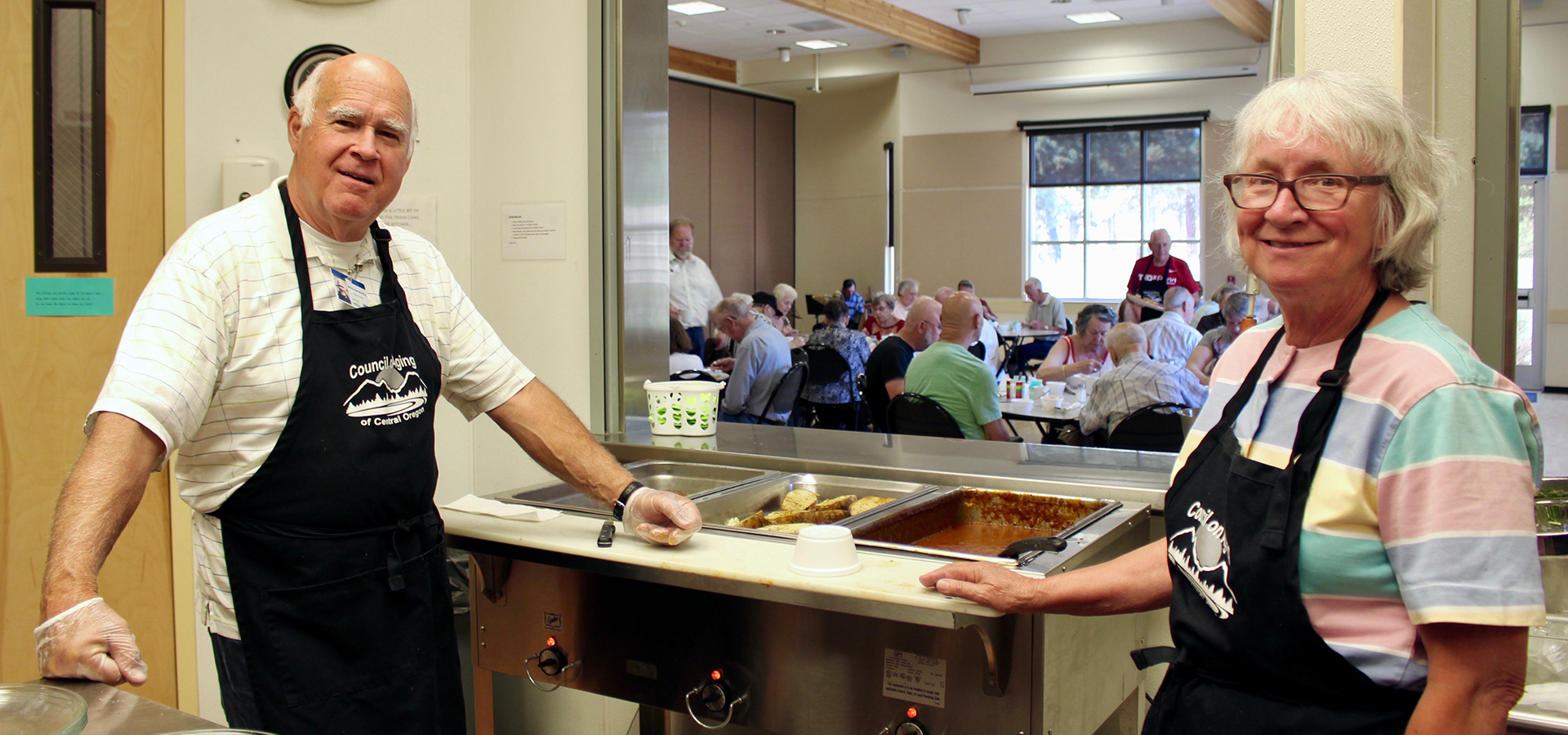 Volunteers at a senior center luncheon.