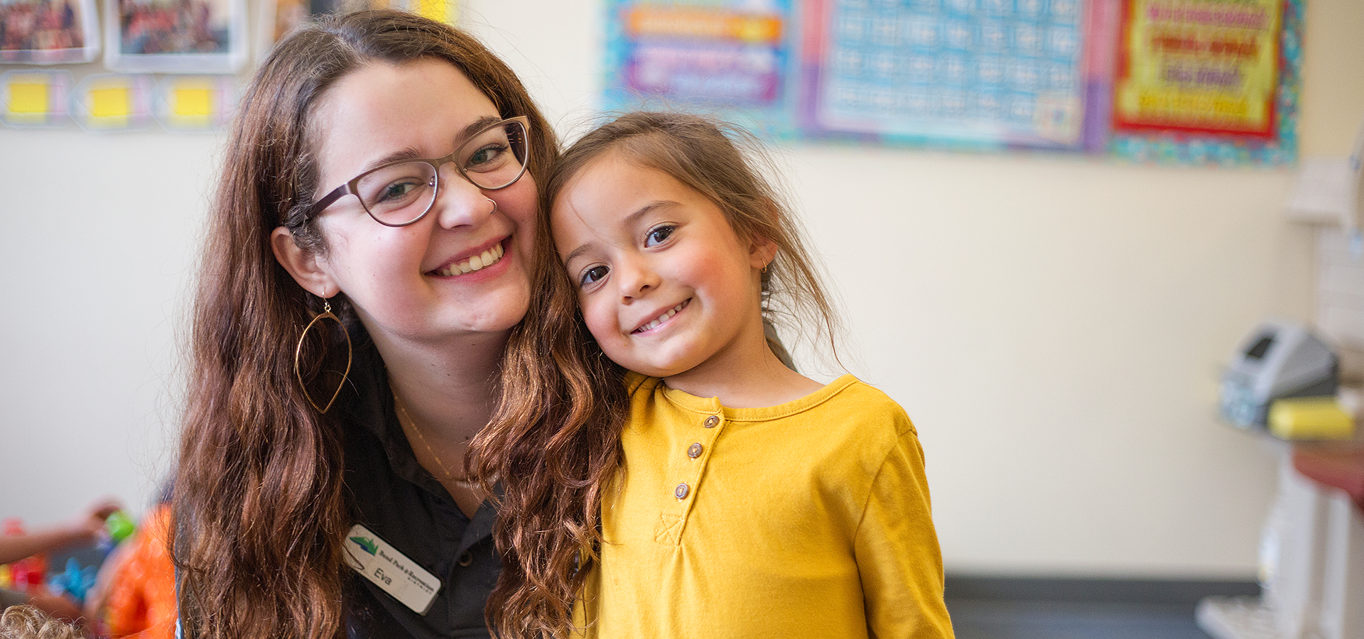 A day care provider and child at Juniper Swim and Fitness.