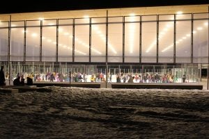 a view from outside of the ice skaters at The Pavilion