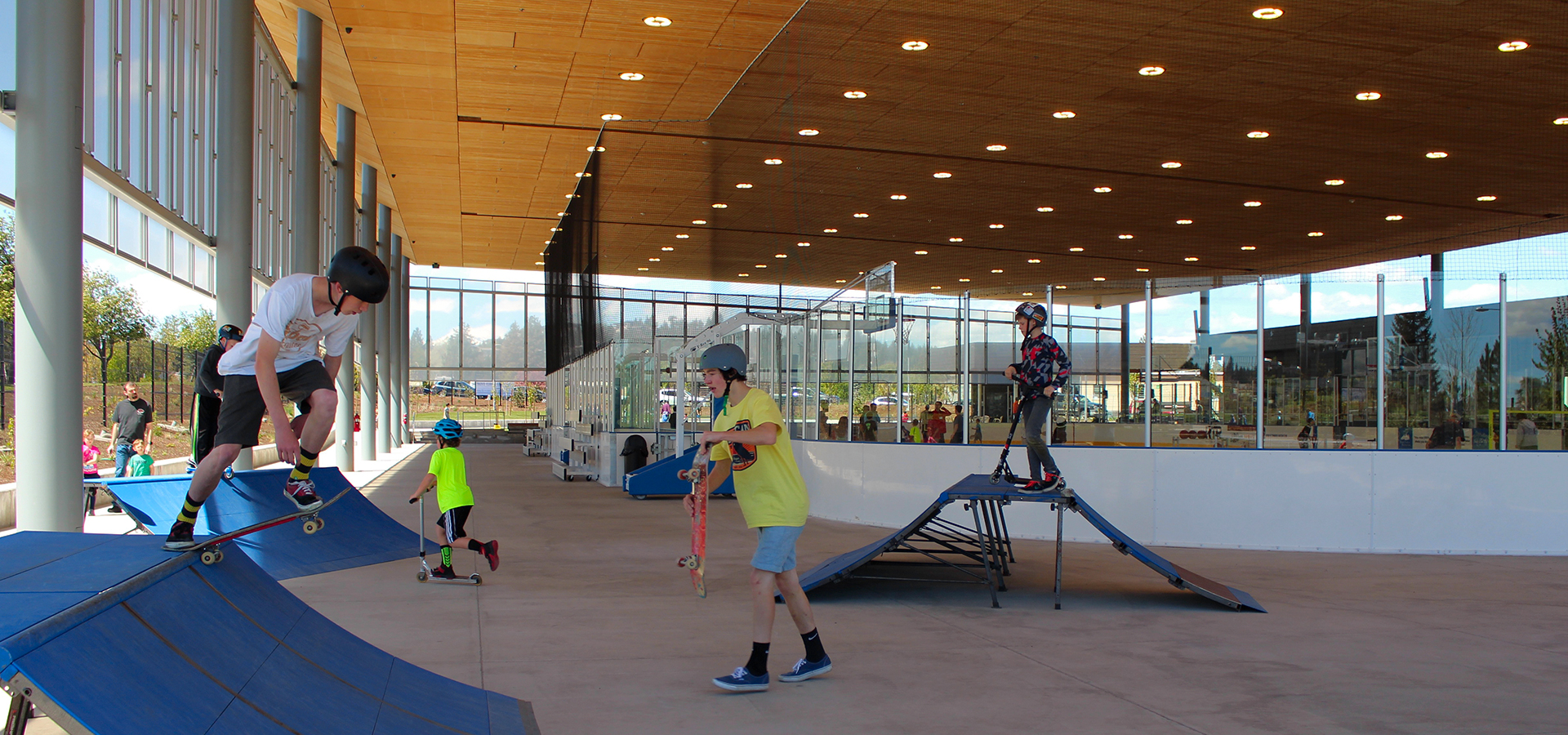 Kids skating at the statepark at the pavilion.