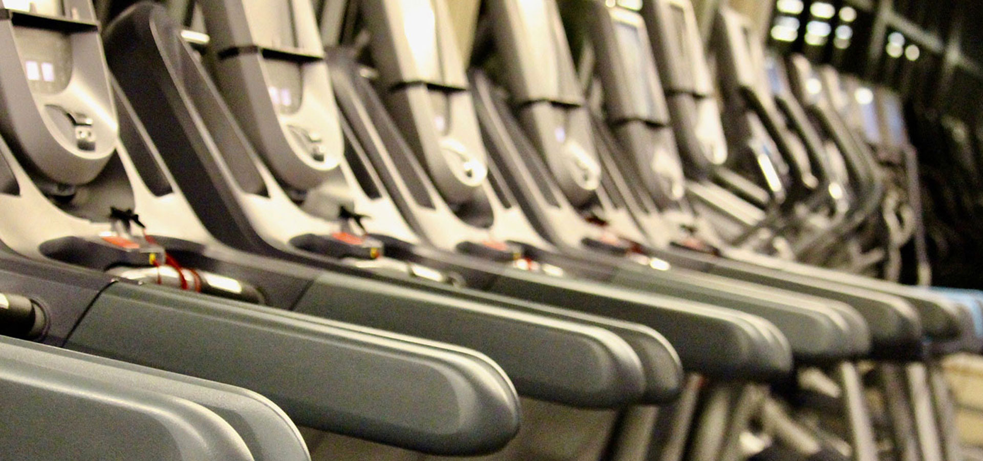 Photograph of empty running machines in the fitness center.