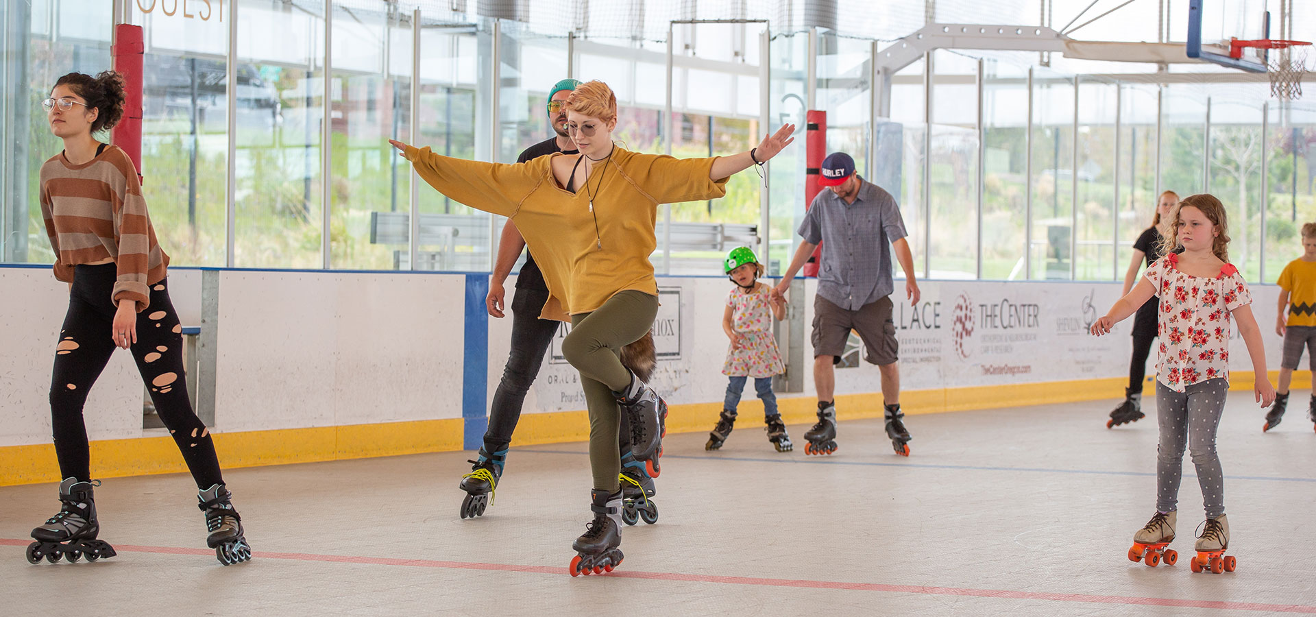 Photo of a group of roller skateers enoying Family Skate at the Pavilion