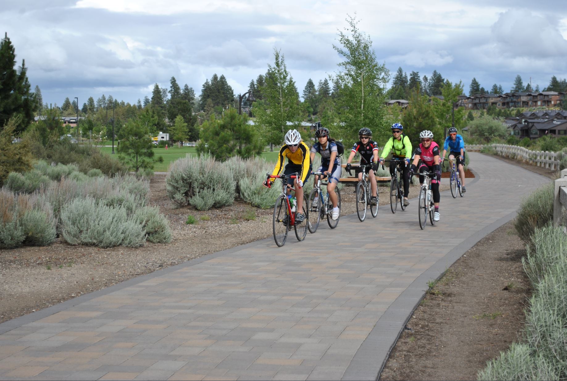 A group cycling in Riverbend Park