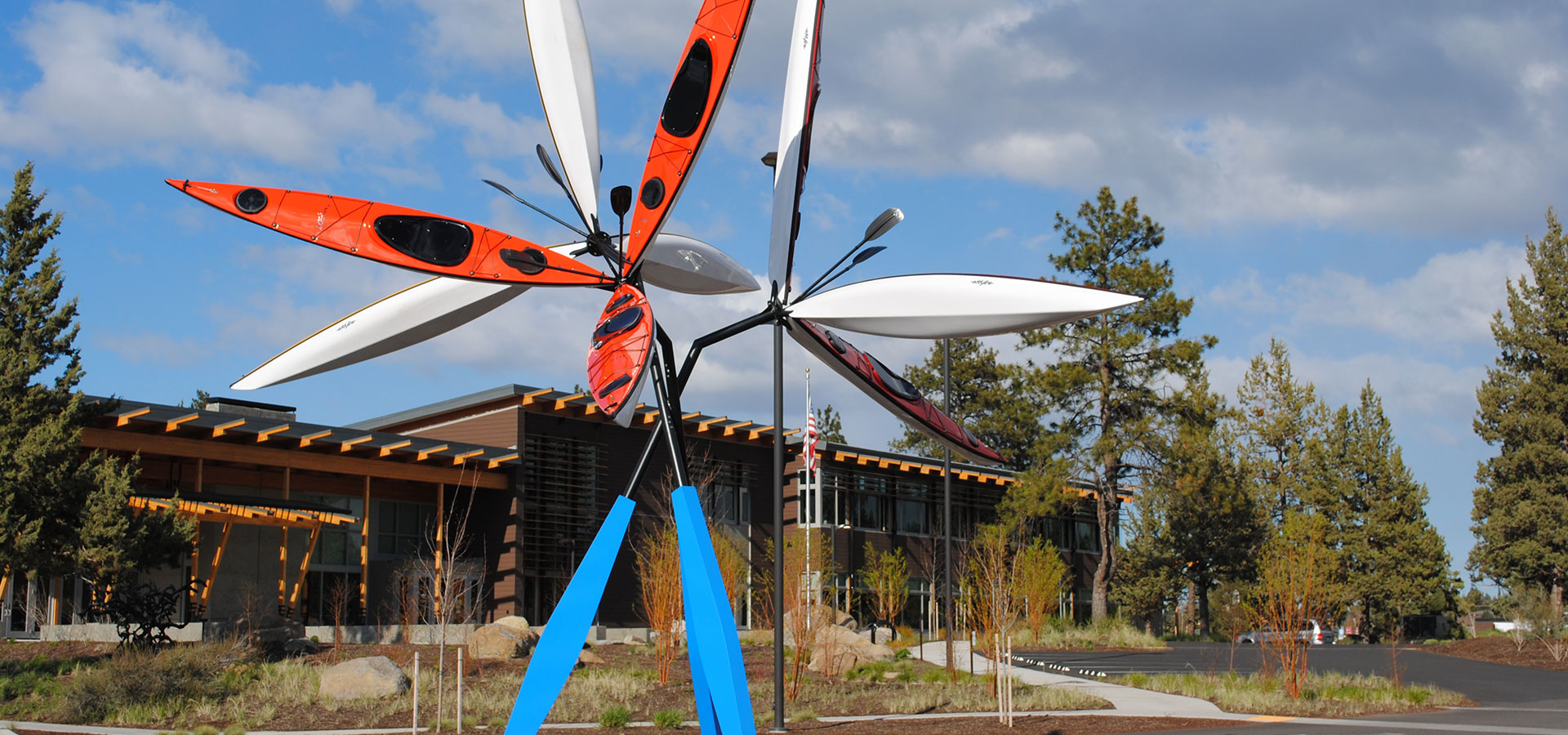 The kayak sculpture outside BPRD's office.