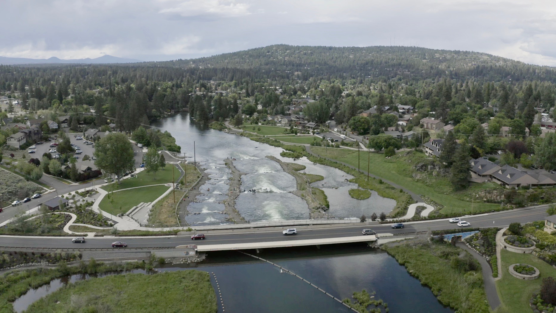 Aerial image of the Bend White Water Park in Bend, Oregon.