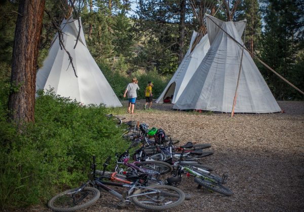 Kids checking out the teepees at Shevlin Park.