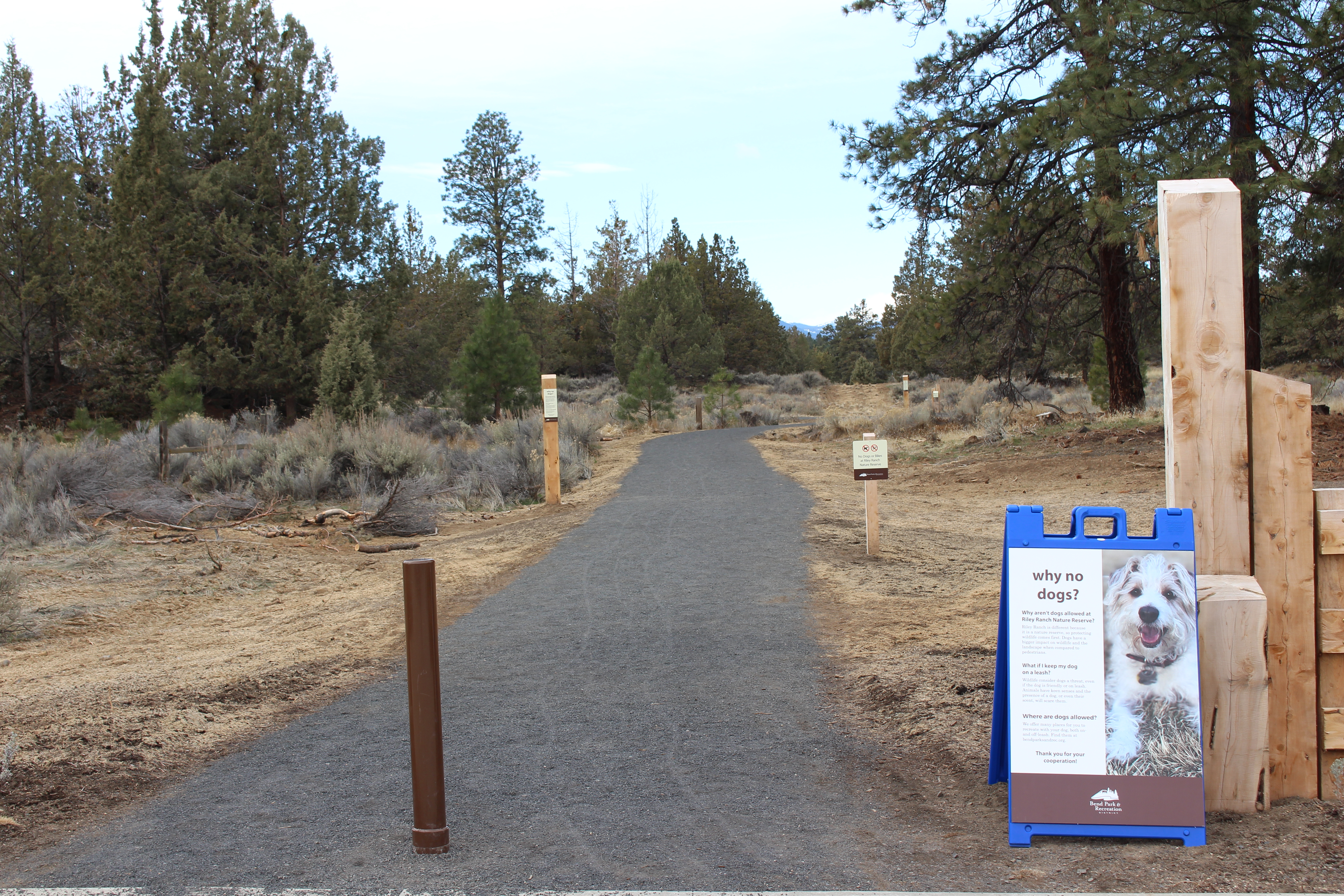 Entrance trail to Riley Ranch and no dog sign