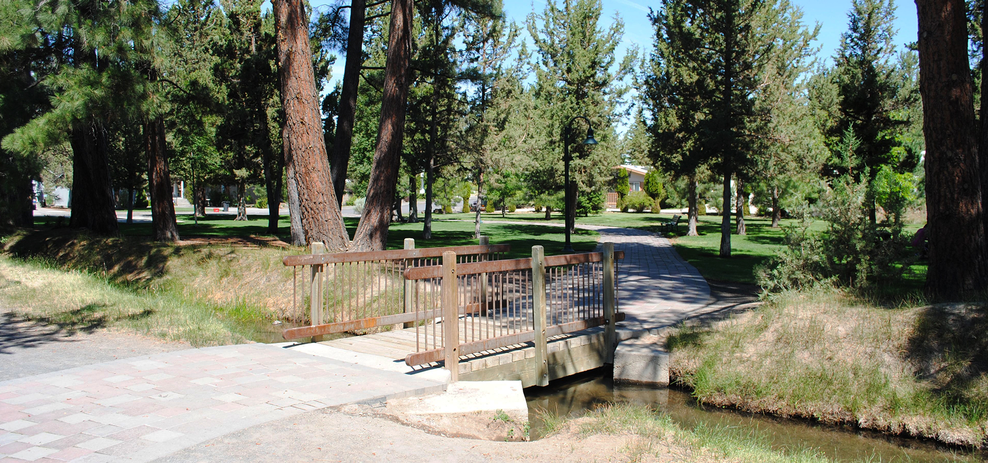 Image of the Larkspur Park Trail crossing a small creek.