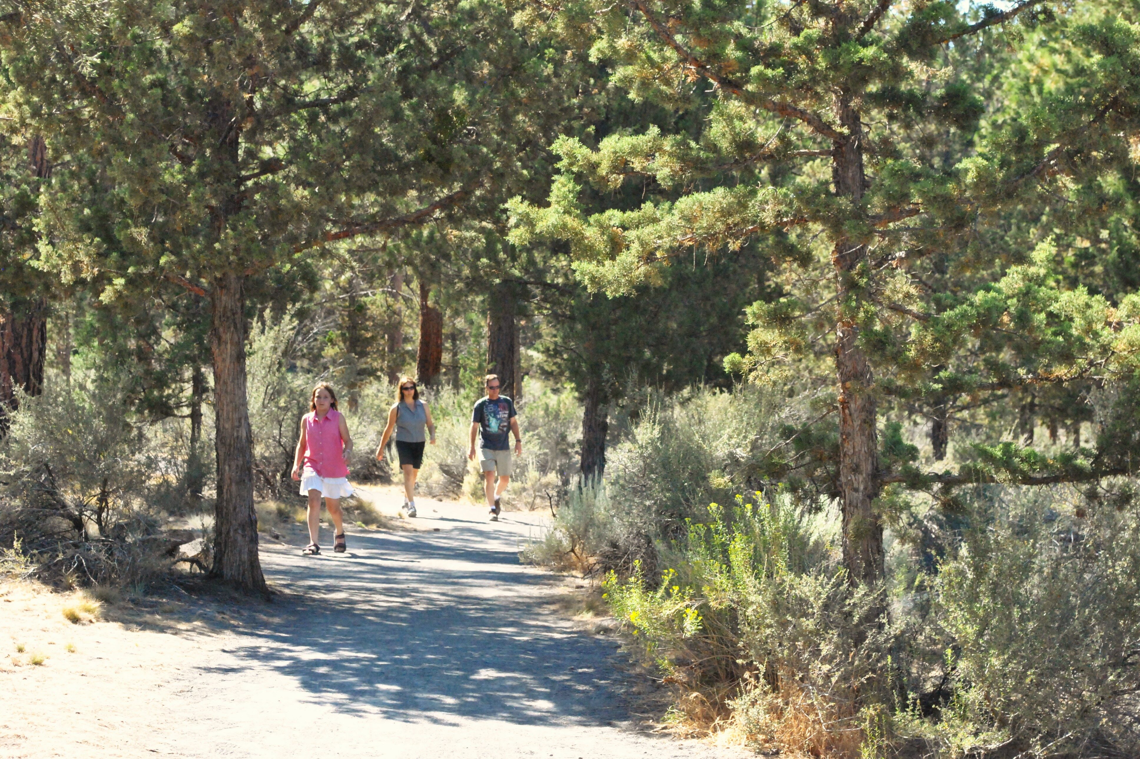 People walking on the aggregate trail in Sawyer Park