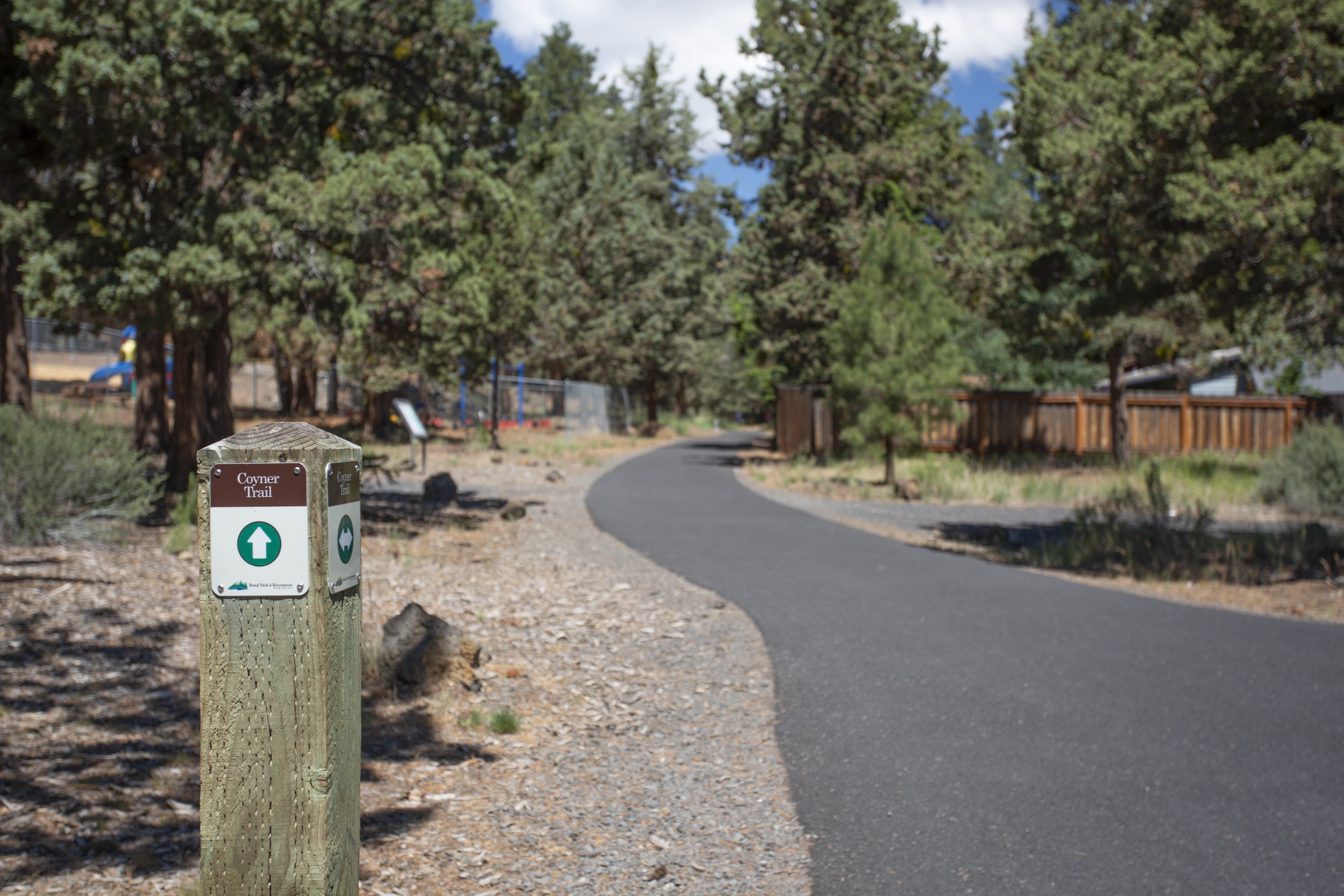 A Coyner Trail wayfinding bollard