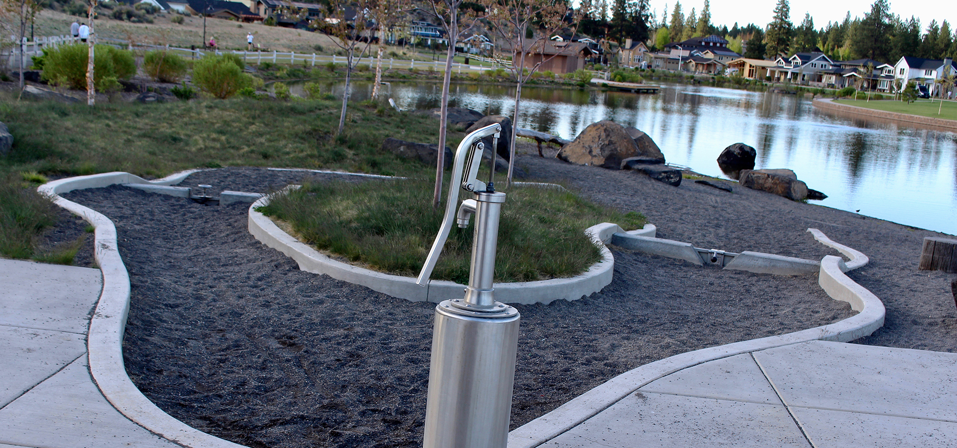 The water play feature at Discovery Park.