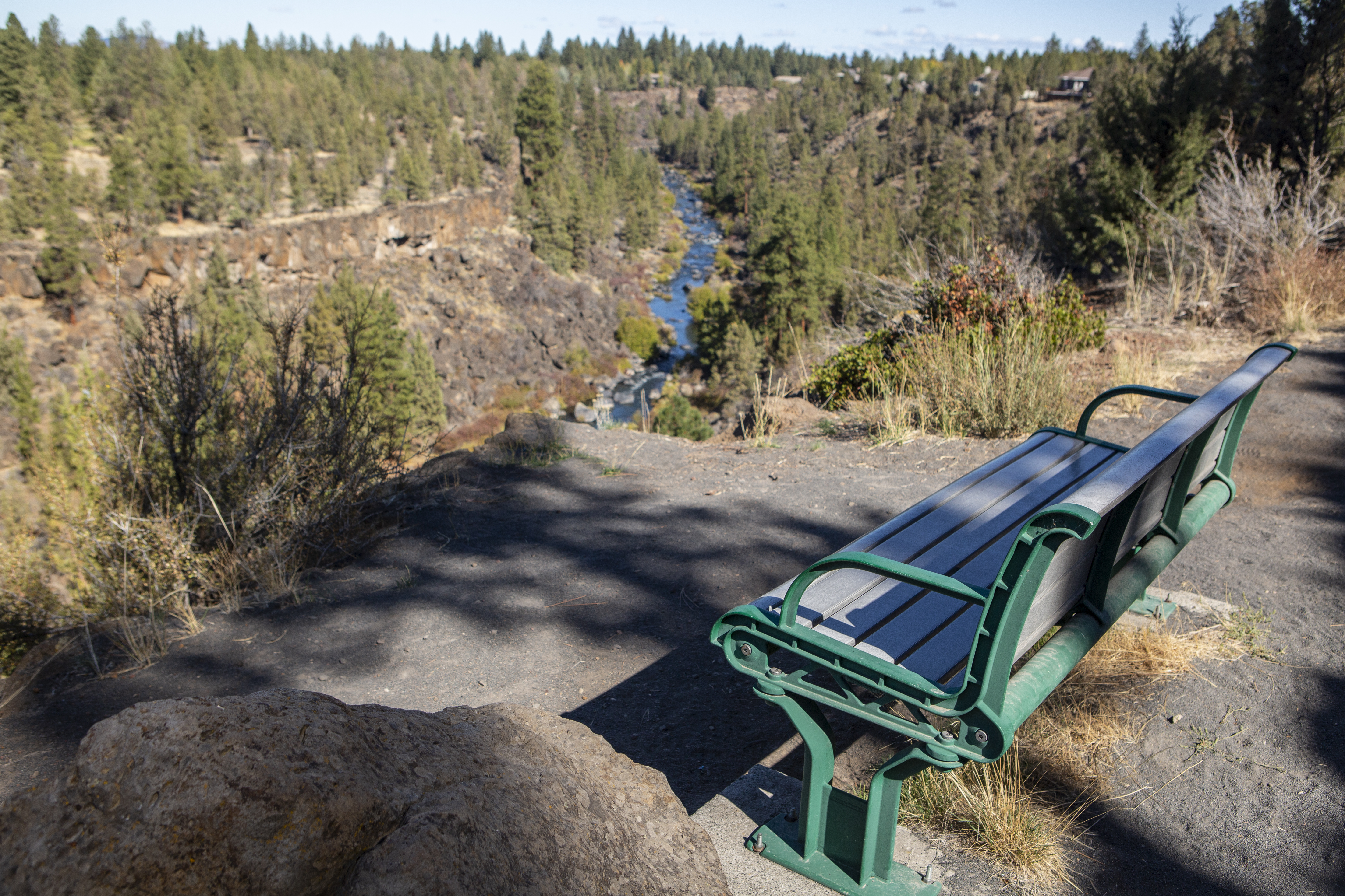 A bench overlooking the river on the DRT Awbrey Reach