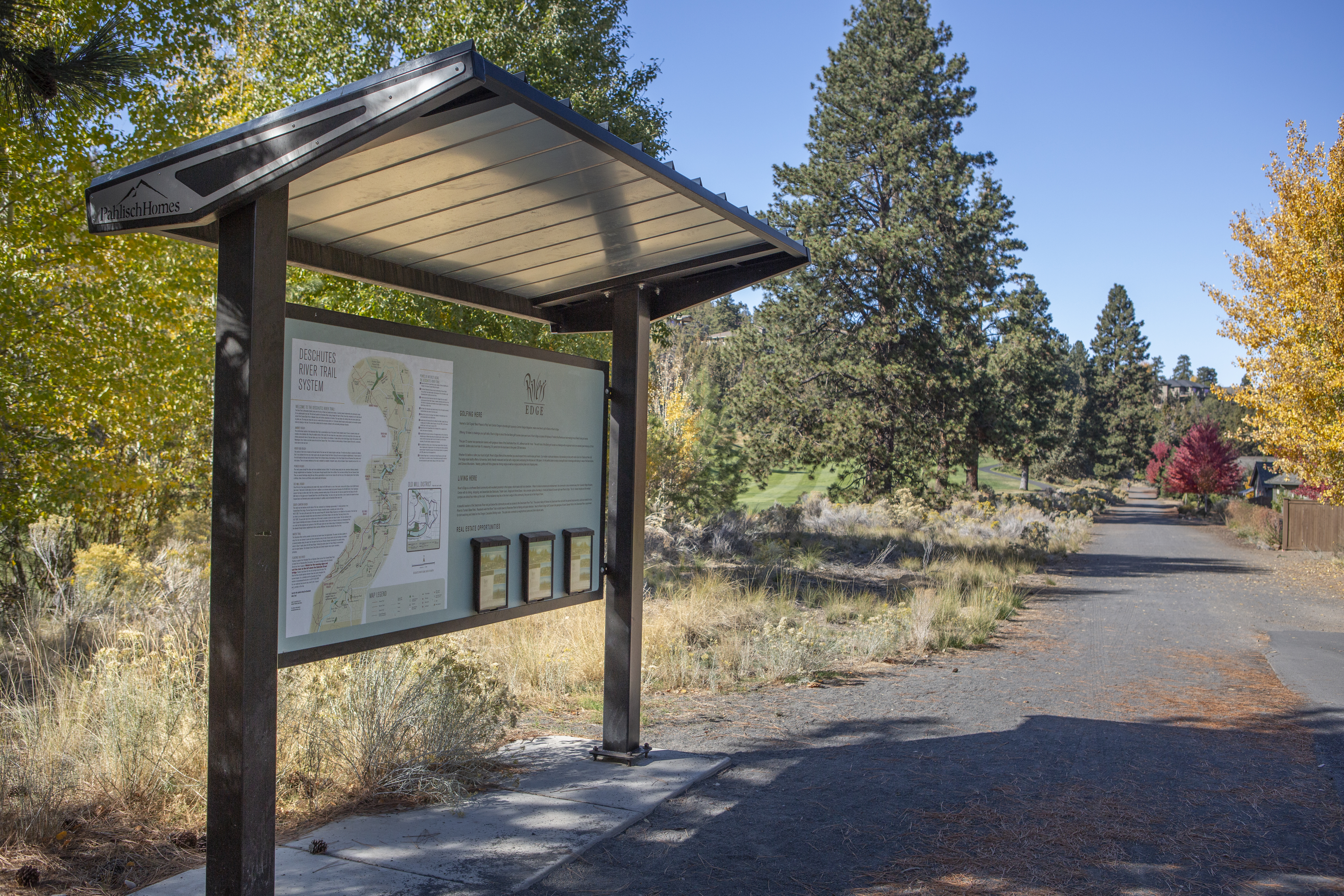 A DRT direction kiosk at River's Edge golf course