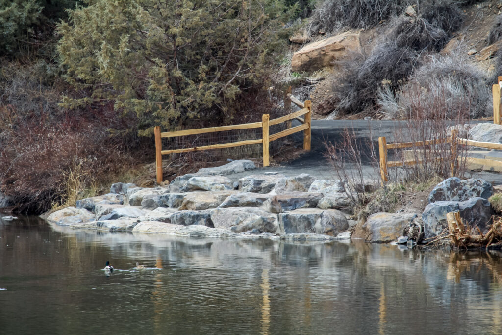 Riverbend South access improvement with boulder terrace and fencing along river left