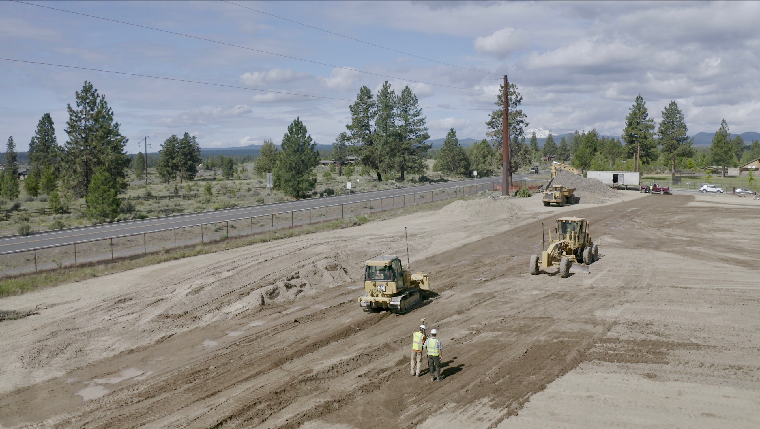 Aerial mage of land being excavated for the construction of Pacific Crest Middle School Sports Fields by Bend Park and Recreation District.