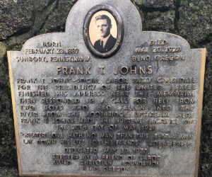 Memorial plaque in Drake Park honoring Frank T. Johns