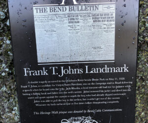 Heritage walk sign for Frank T. Johns