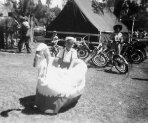 Boy in a swan float for the Water Pageant - 1950's