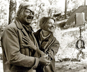 John Wayne and Kathering Hepburn filming Rooster Cogburn