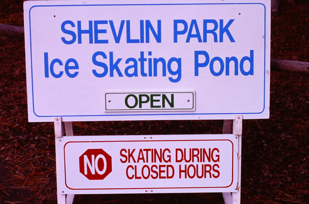 Ice skating sign at Shevlin Pond - 1994
