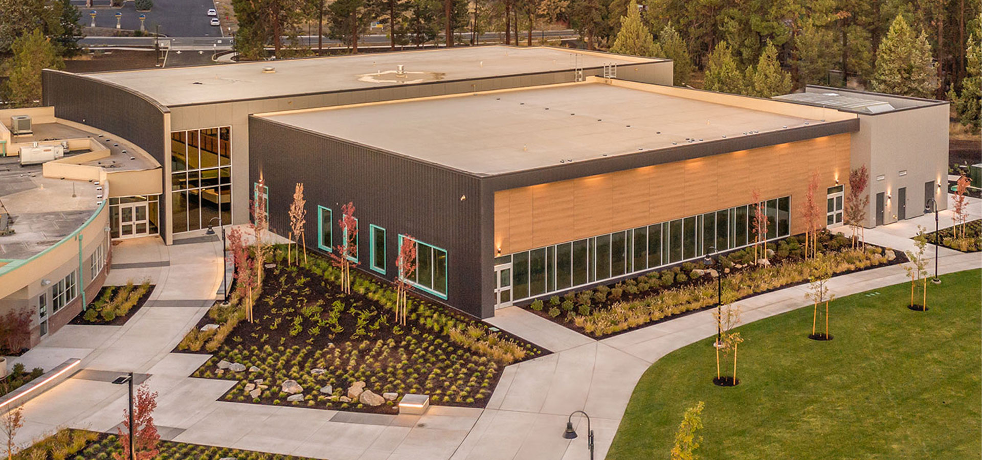 Facility photo of Larkspur just before dusk.