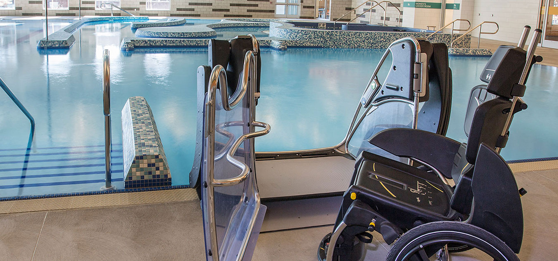 Photo of a wheelchair accessible entry to pool.