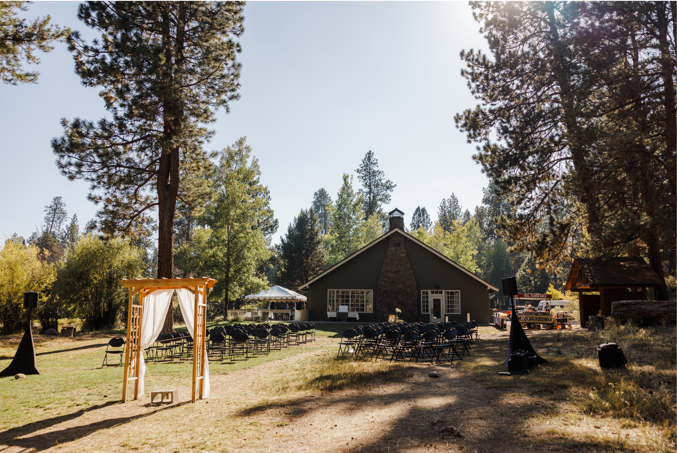 Aspen Hall Back Lawn Ceremony with Patio pop up tent and food truck