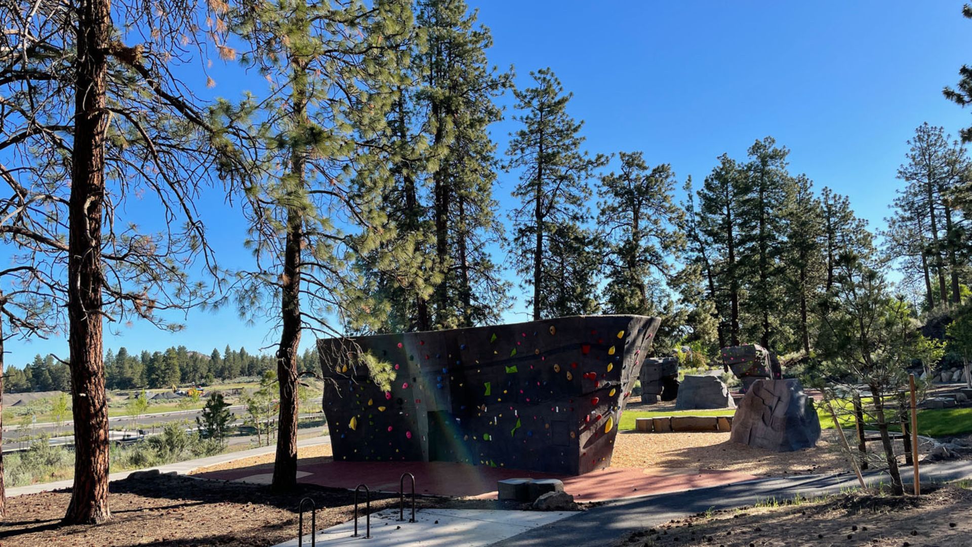 a bouldering structure at alpenglow park