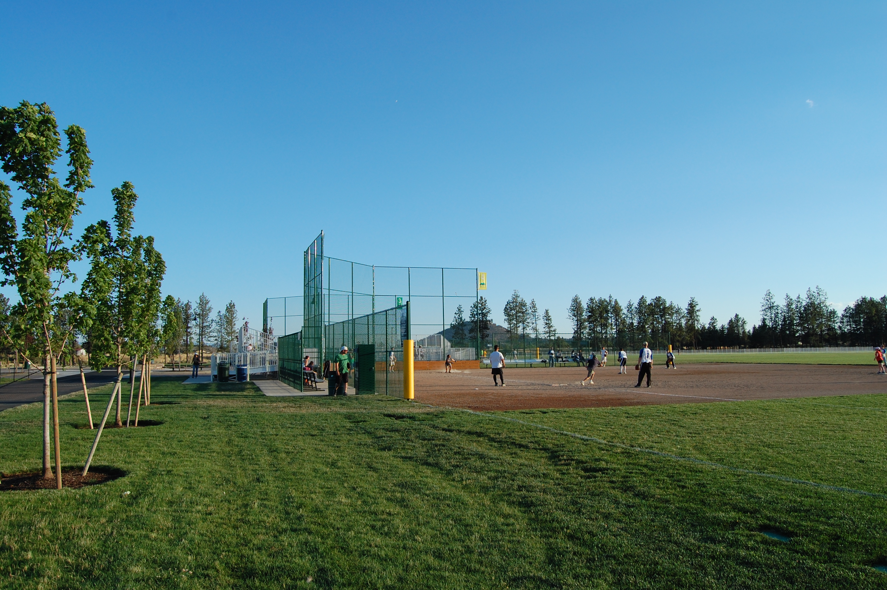 Adult softball game at pine nursery park